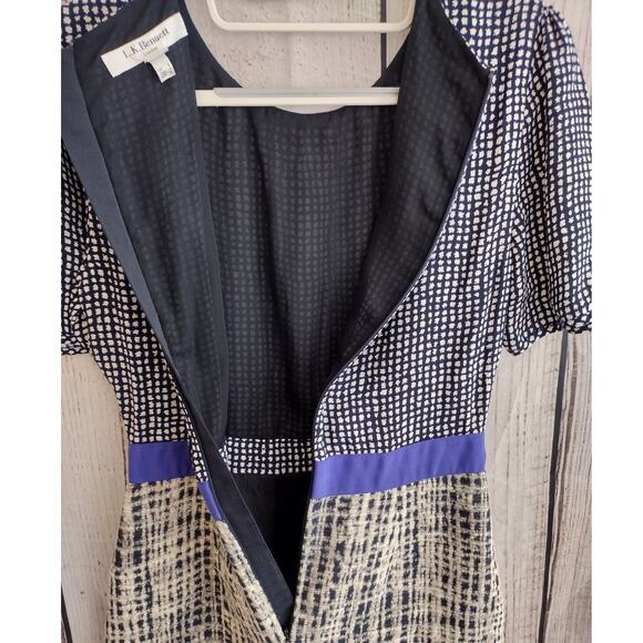 LK Bennett | Navy & Cream "Brenda" Print & Jacquard Tweed Sheath Pencil Dress - Picture 8 of 12